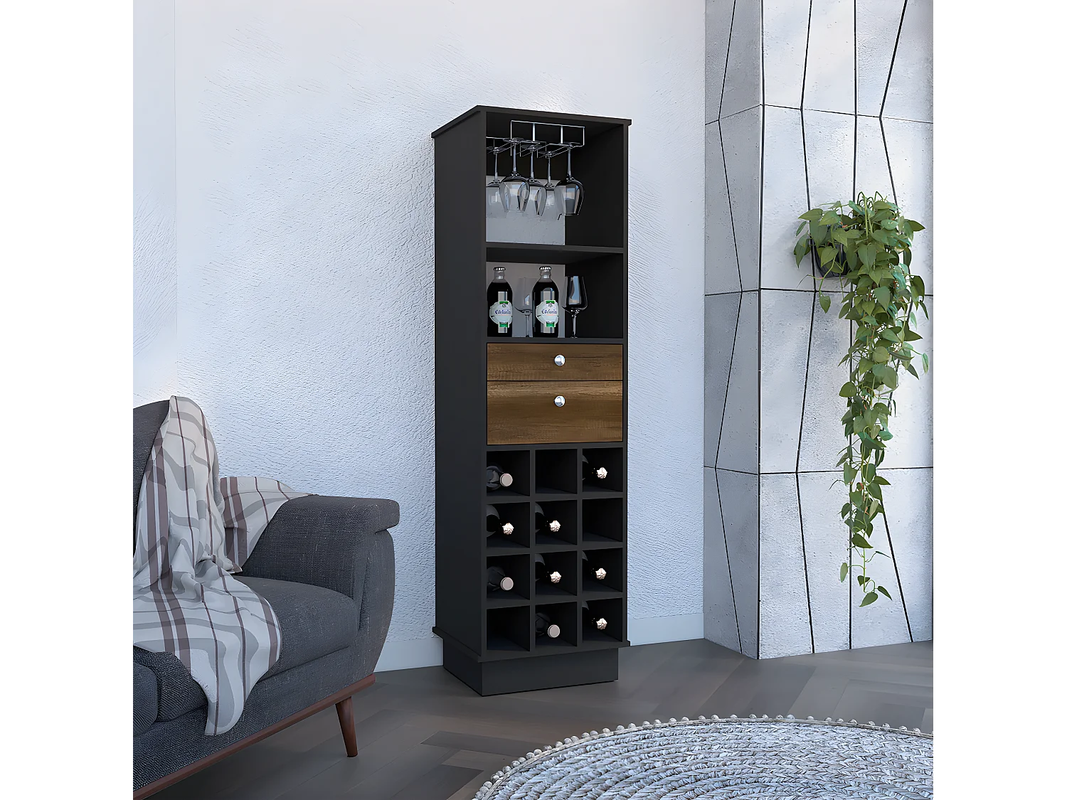 Mueble Bar Clasico, con botellero 160.6CM A X 46.4CM An X 40CM P Caramelo / Wengue