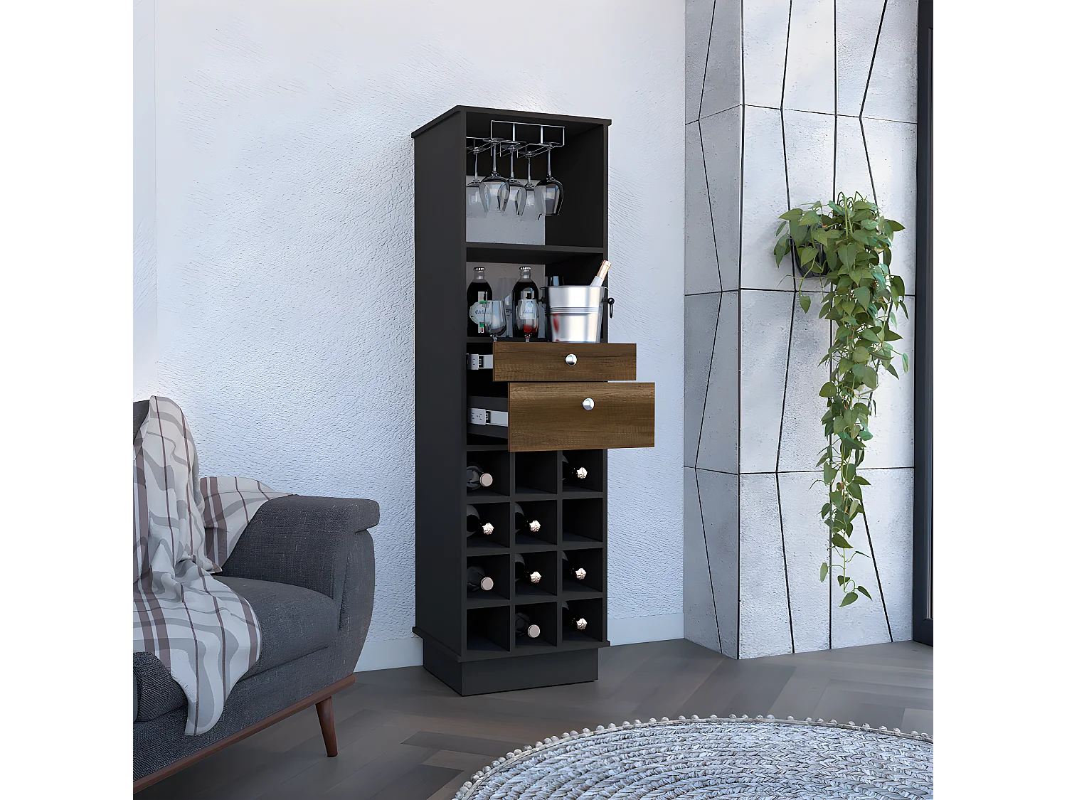 Mueble Bar Clasico, con botellero 160.6CM A X 46.4CM An X 40CM P Caramelo / Wengue