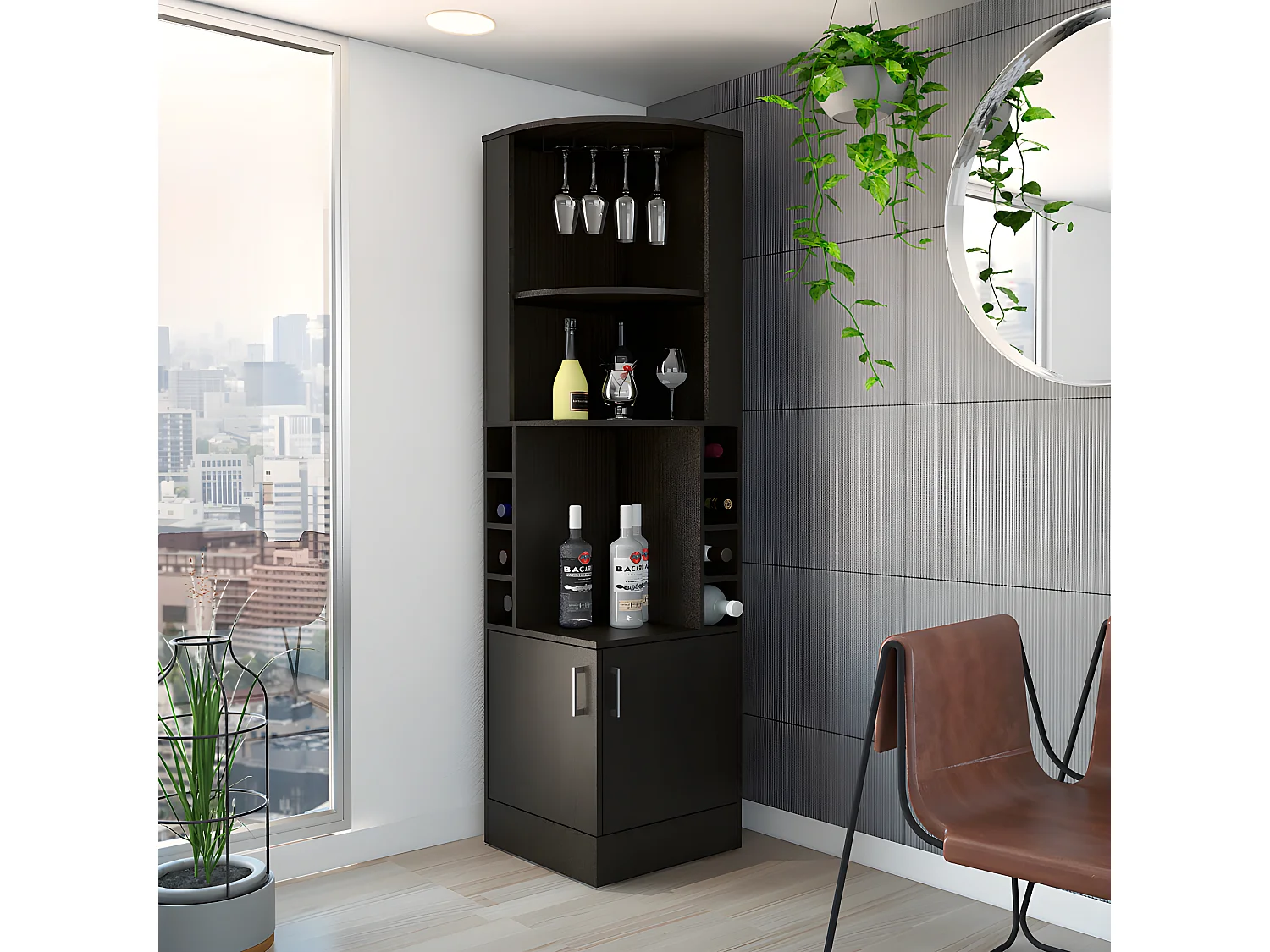 Mobile bar angolare Syrah, con portabicchieri 180,6CM L X 46,9CM A X 46,9CM L X 46,9CM P Nero