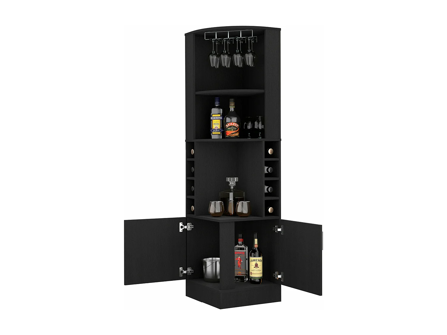 Mobile bar angolare Syrah, con portabicchieri 180,6CM L X 46,9CM A X 46,9CM L X 46,9CM P Nero