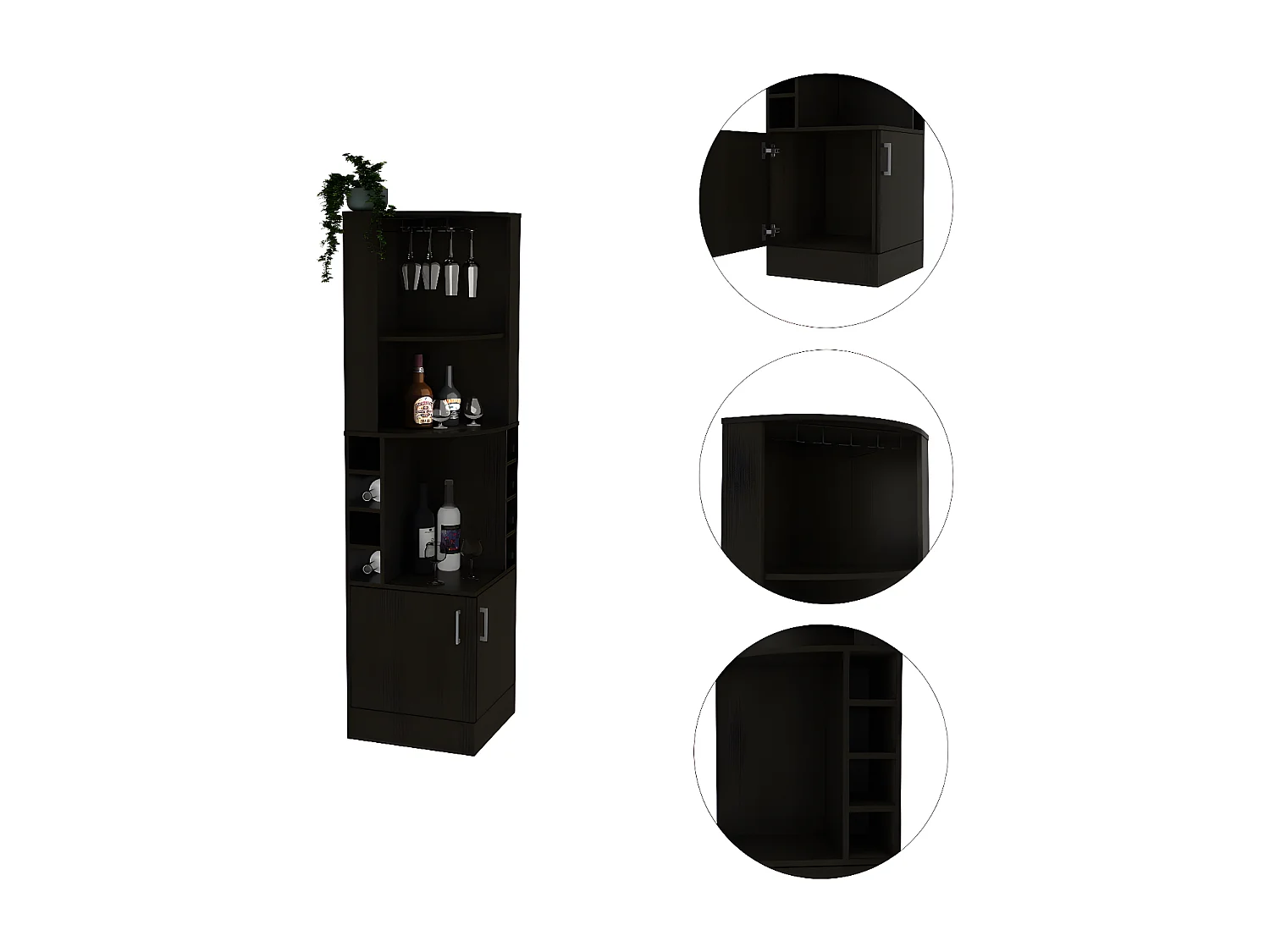 Mobile bar angolare Syrah, con portabicchieri 180,6CM L X 46,9CM A X 46,9CM L X 46,9CM P Nero