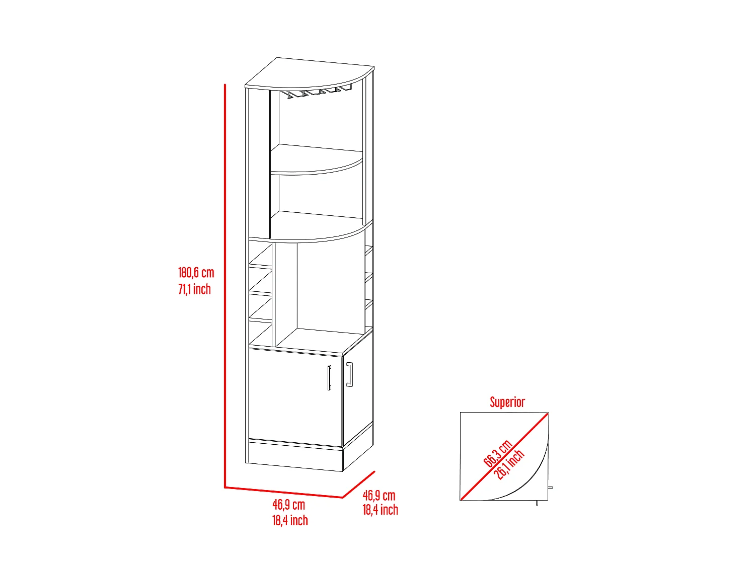 TUHOME CONCEPT Mobile bar angolare Syrah da 181 cm, wengé