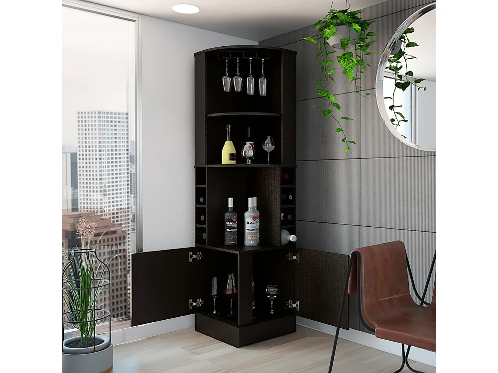 TUHOME CONCEPT Mobile bar angolare Syrah da 181 cm, wengé