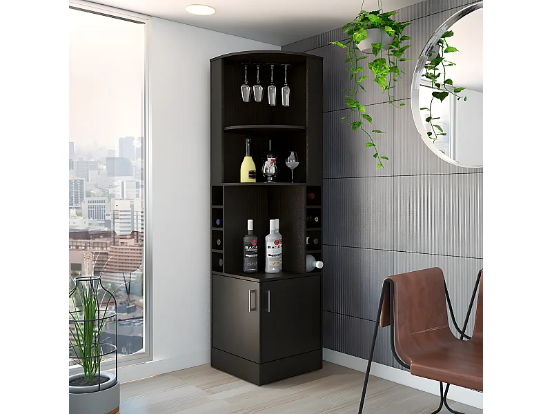 Mobile bar angolare Syrah, con portabicchieri 180,6CM L X 46,9CM A X 46,9CM L X 46,9CM P Nero