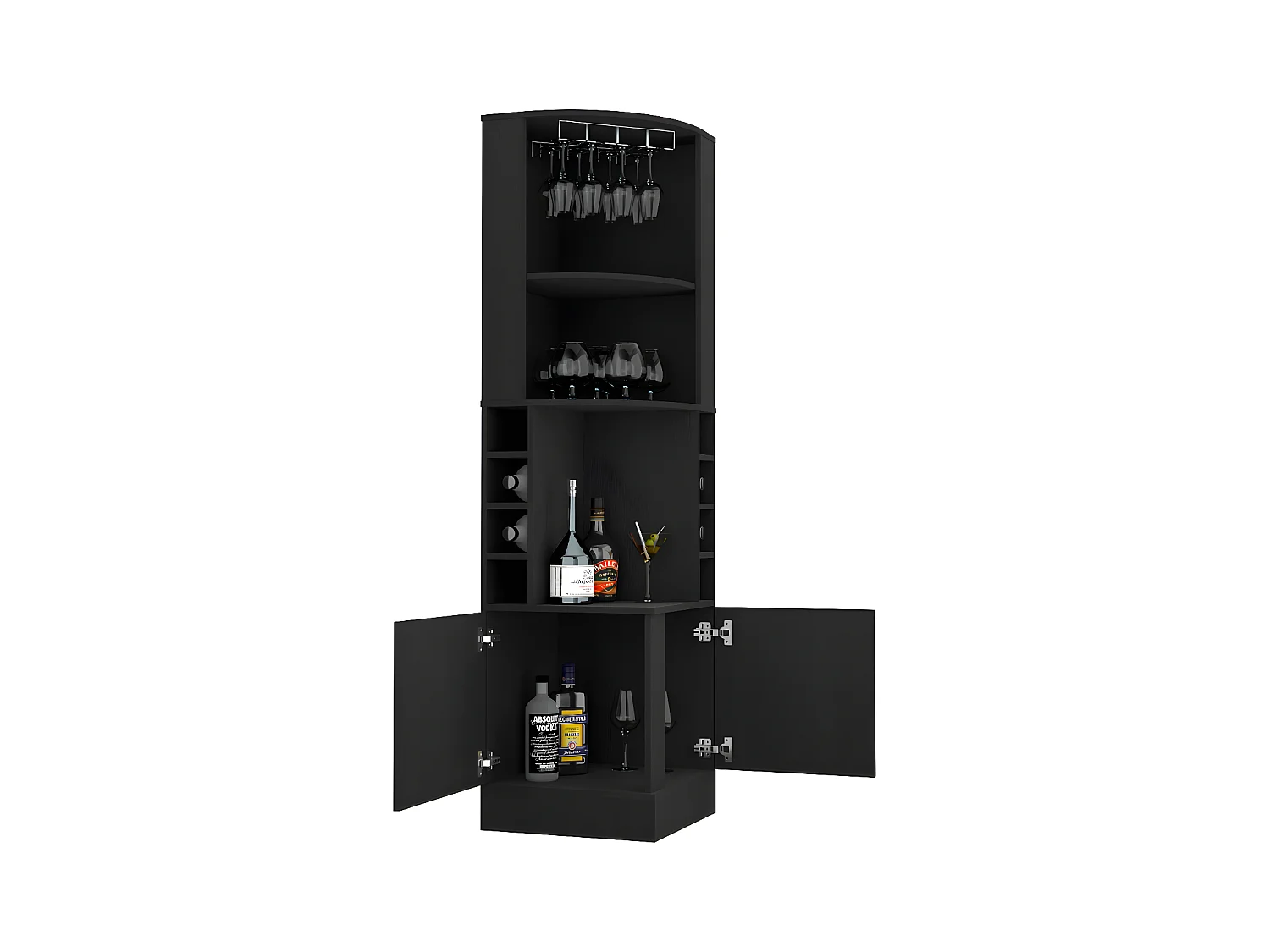 Mobile bar angolare Kava Beijing, con portabottiglie 180,6CM L X 46,9CM A X 46,9CM L X 46,9CM P Nero