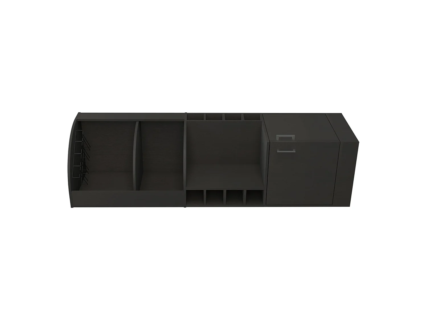 Móvel bar de canto Kava Beijing de 181 cm com garrafeira, porta-copos e 2 portas, wengué