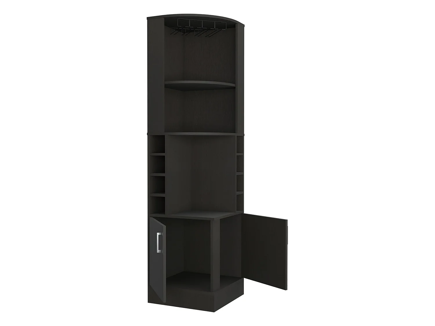 Móvel bar de canto Kava Beijing de 181 cm com garrafeira, porta-copos e 2 portas, wengué