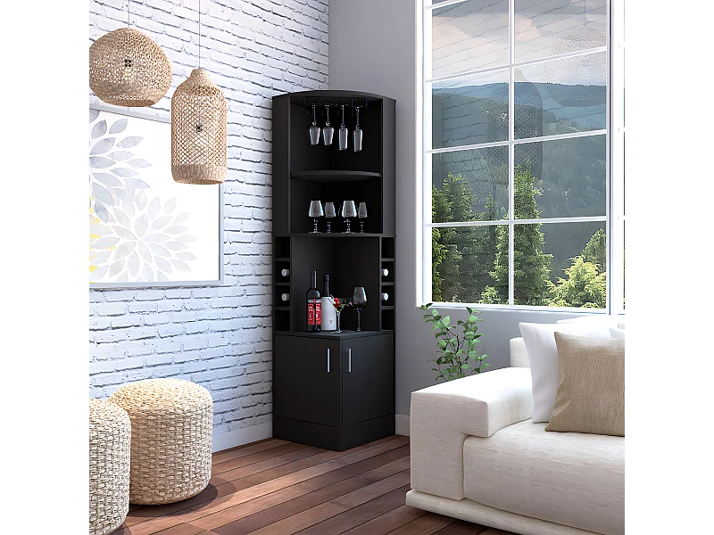 Armário de bar de canto Kava Beijing com prateleiras para garrafas , 180.6 cm X 46.9 cm X 46.9 cm , Preto