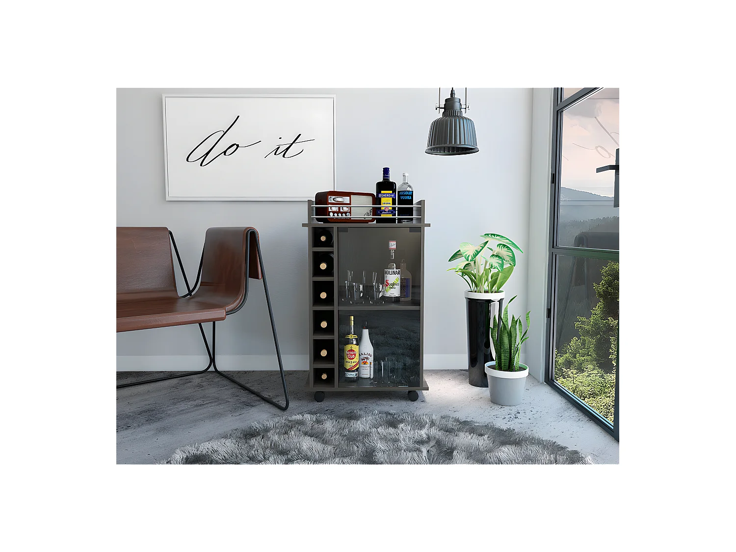 Dukat Bar Trolley, com rodas e porta de vidro