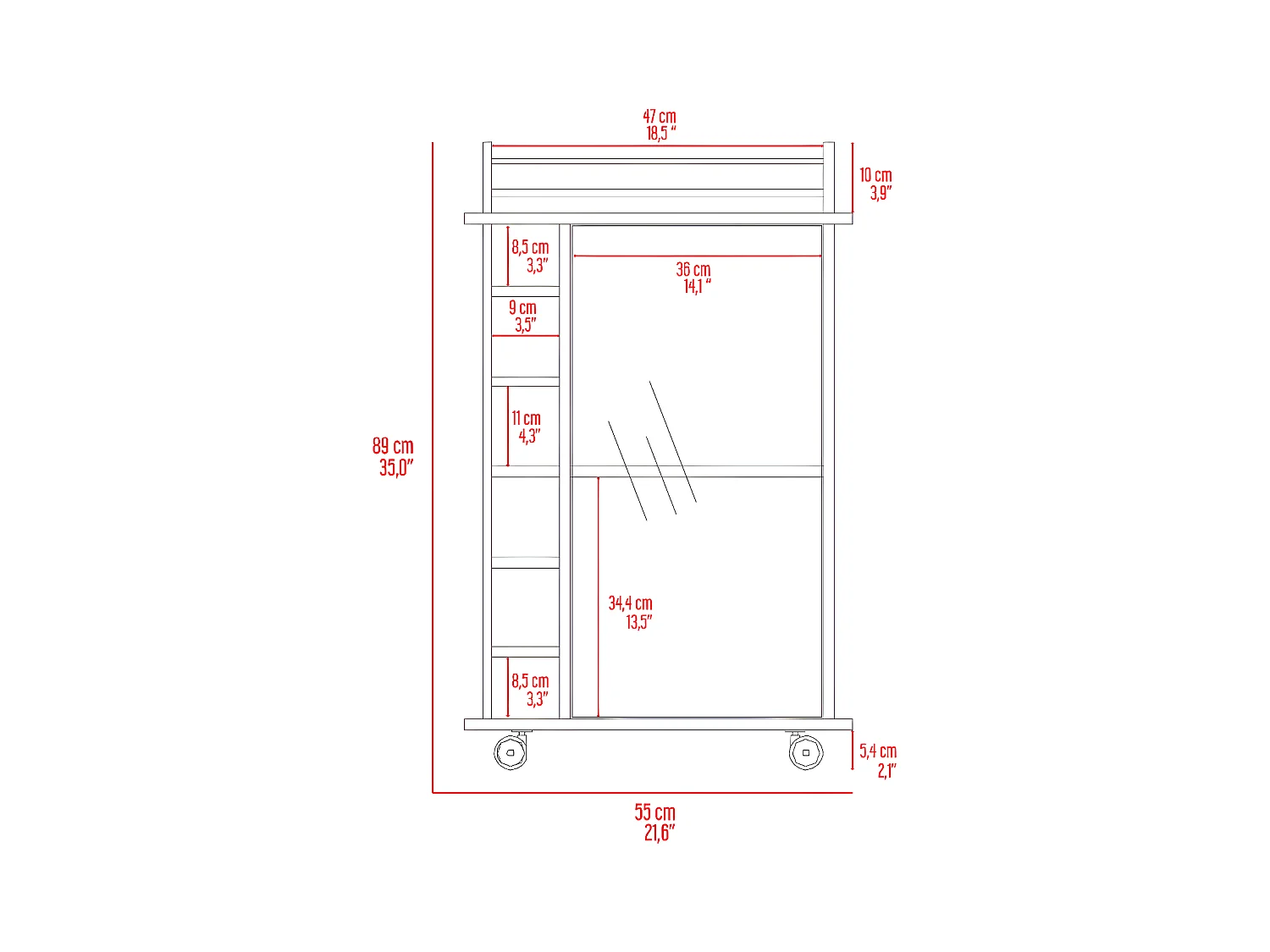 Carrello da bar Dukat, con ruote e porta in vetro 89CM L X 55CM P X 41,5CM P Carbone