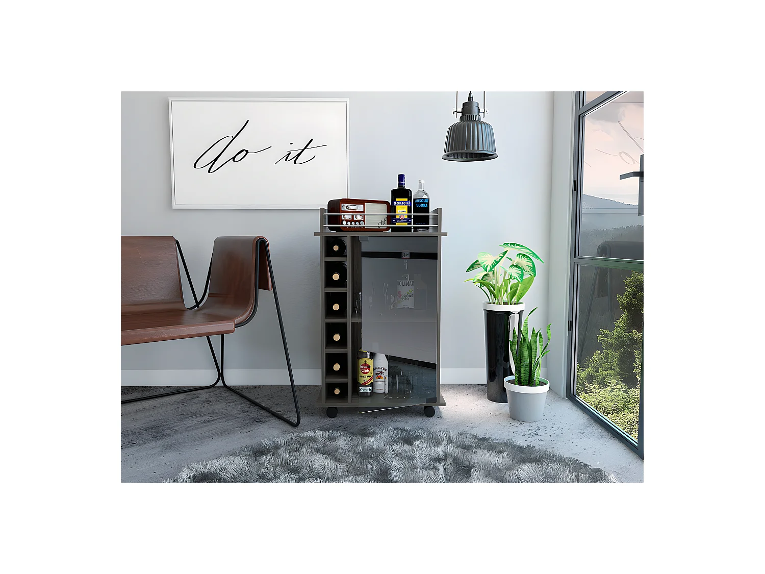 Carrello da bar Dukat, con ruote e porta in vetro 89CM L X 55CM P X 41,5CM P Carbone
