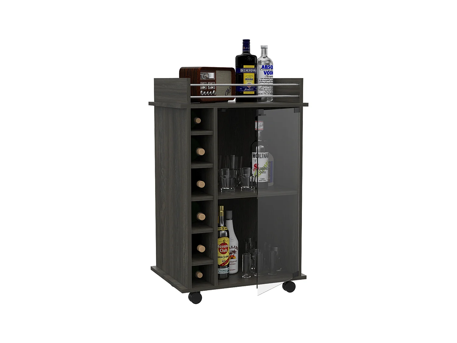 Carrello da bar Dukat, con ruote e porta in vetro 89CM L X 55CM P X 41,5CM P Carbone