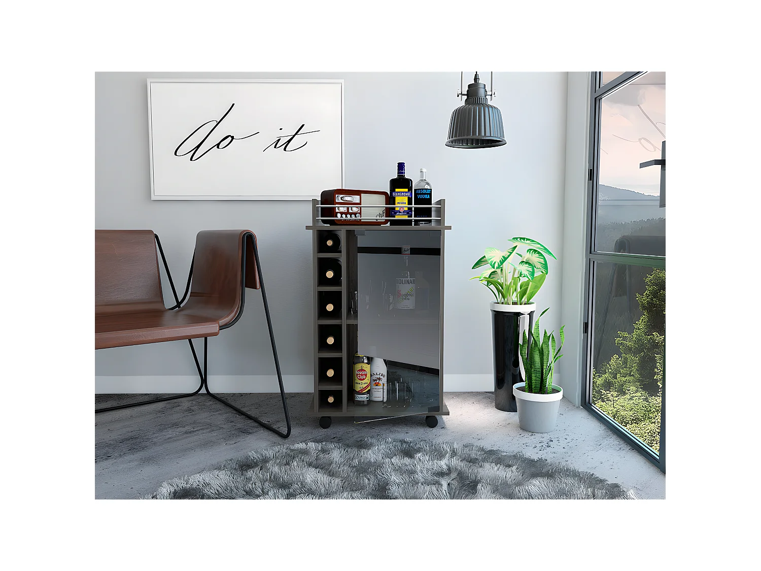 Chariot de bar dukat avec porte en verre, 89 à x 41,5 cm P x 55 cm P, est une presse