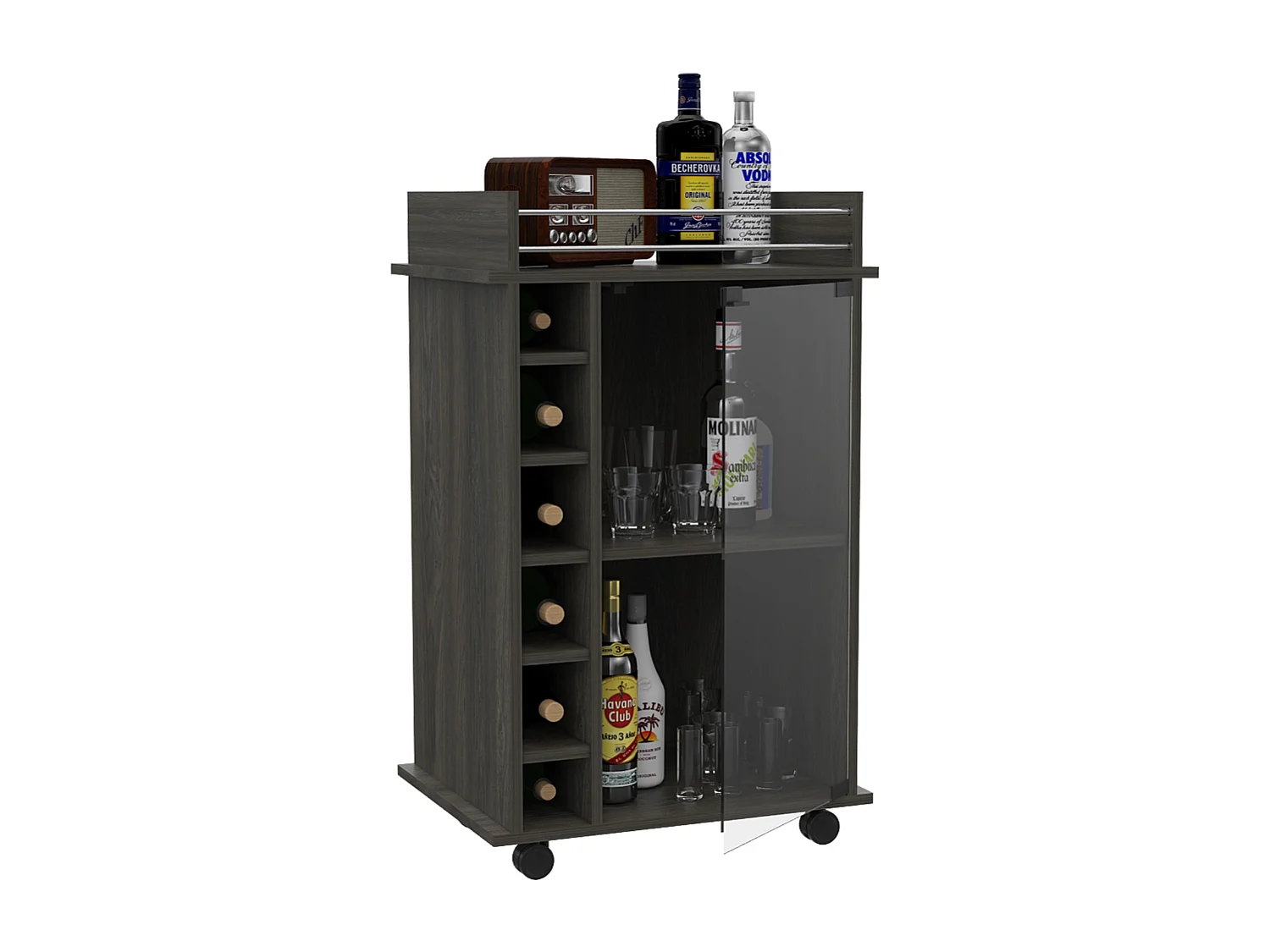 Chariot de bar dukat avec porte en verre, 89 à x 41,5 cm P x 55 cm P, est une presse