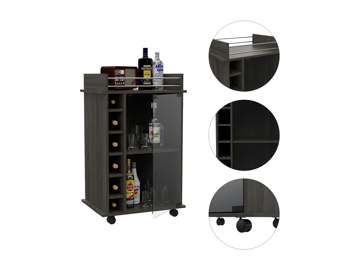 Chariot de bar dukat avec porte en verre, 89 à x 41,5 cm P x 55 cm P, est une presse