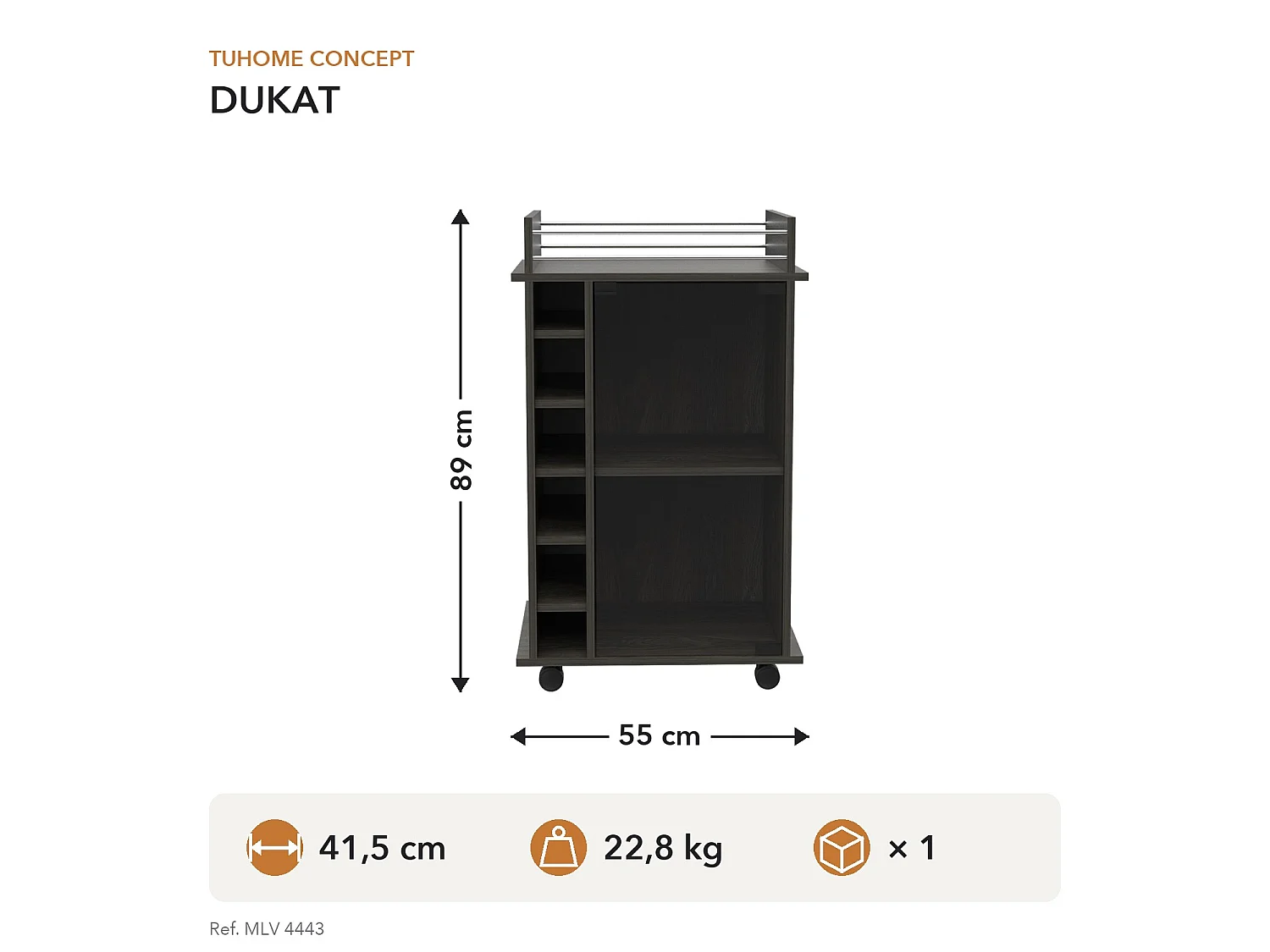 TUHOME CONCEPT Carrinho auxiliar Dukat de 55 cm, cinzento antracite