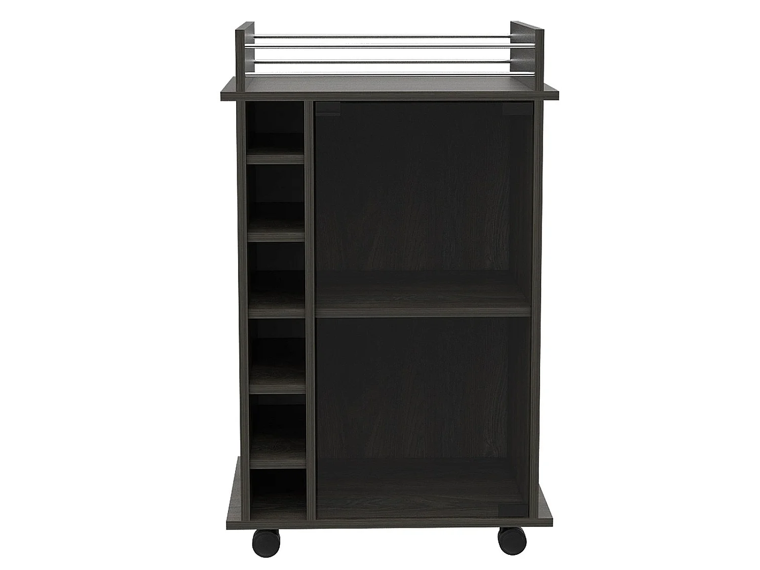 Carrello bar Dukat da 55 cm con anta in vetro, portabottiglie e ruote, grigio antracite