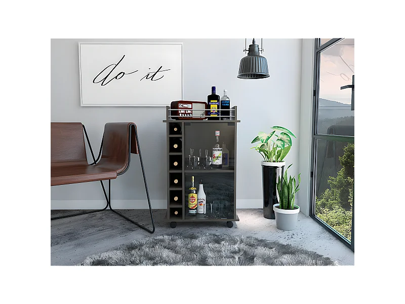 Carrello da bar Dukat, con ruote e porta in vetro 89CM L X 55CM P X 41,5CM P Carbone