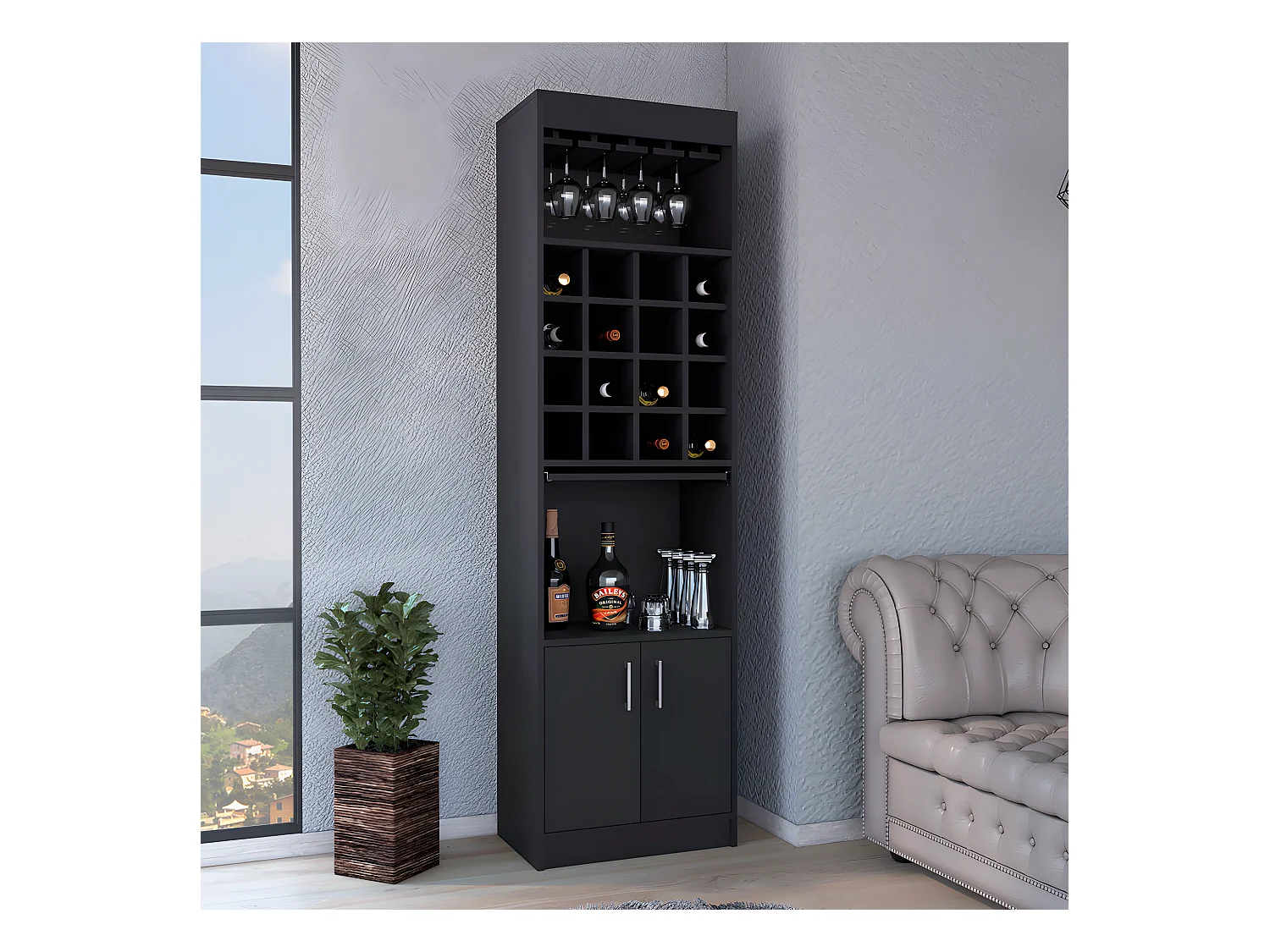 Kava Beijing Bar Cabbage avec table extensible, 180 cm à x 34 cm P x 51 cm et Wengue