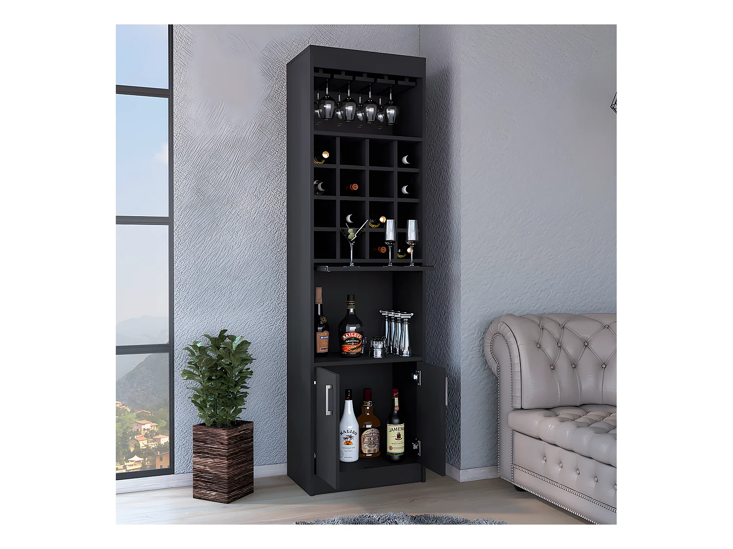 Kava Beijing Bar Cabbage avec table extensible, 180 cm à x 34 cm P x 51 cm et Wengue