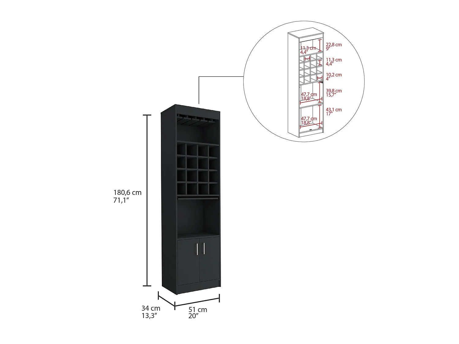 TUHOME CONCEPT Mobile bar Beijing Kava da 181 cm, wengé
