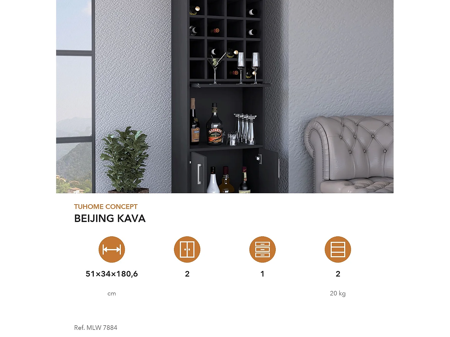 TUHOME CONCEPT Mobile bar Beijing Kava da 181 cm, wengé