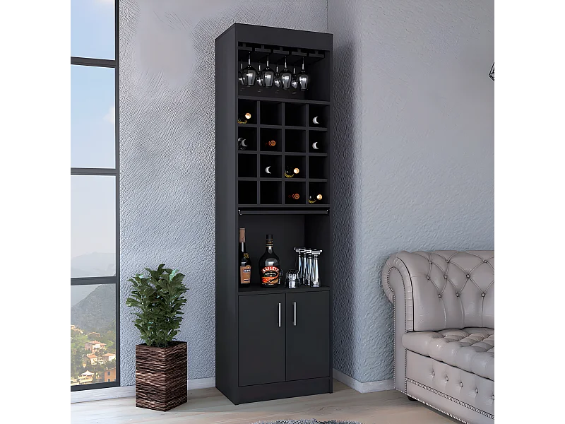 Armário bar Kava Beijing com mesa extensível, 180.59 cm X 50.8 cm X 33.78 cm , Preto