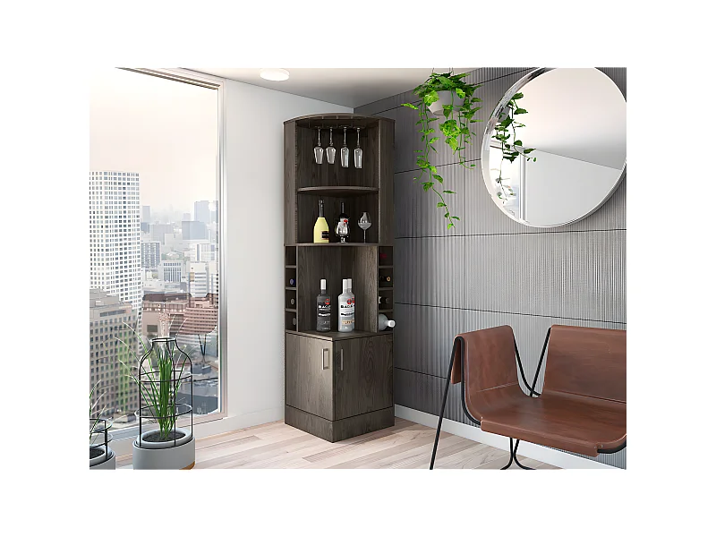 Mueble bar esquinero Syrah, con soporte para copas 180.6CM A X 46.9CM An X 46.9CM P Coñac