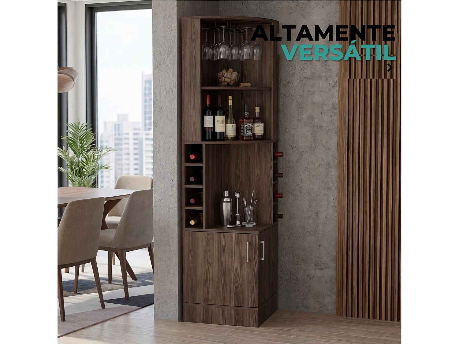TUHOME CONCEPT Mueble bar esquinero Syrah de 181 cm, coñac