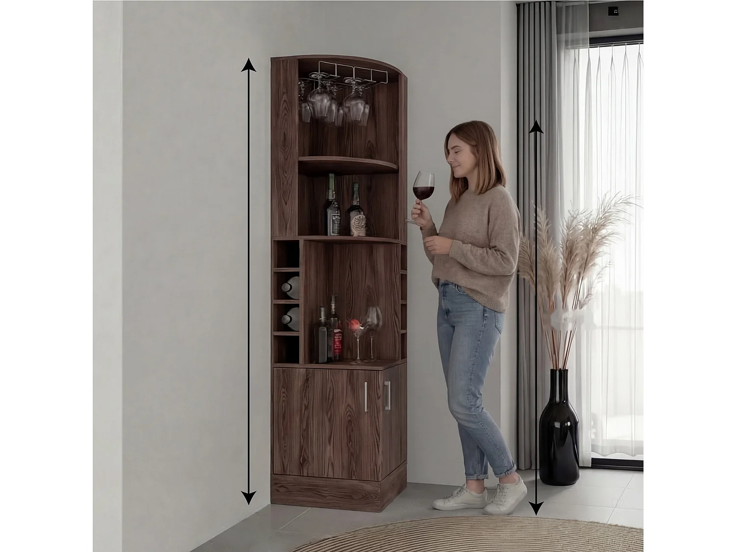 TUHOME CONCEPT Mueble bar esquinero Syrah de 181 cm, coñac