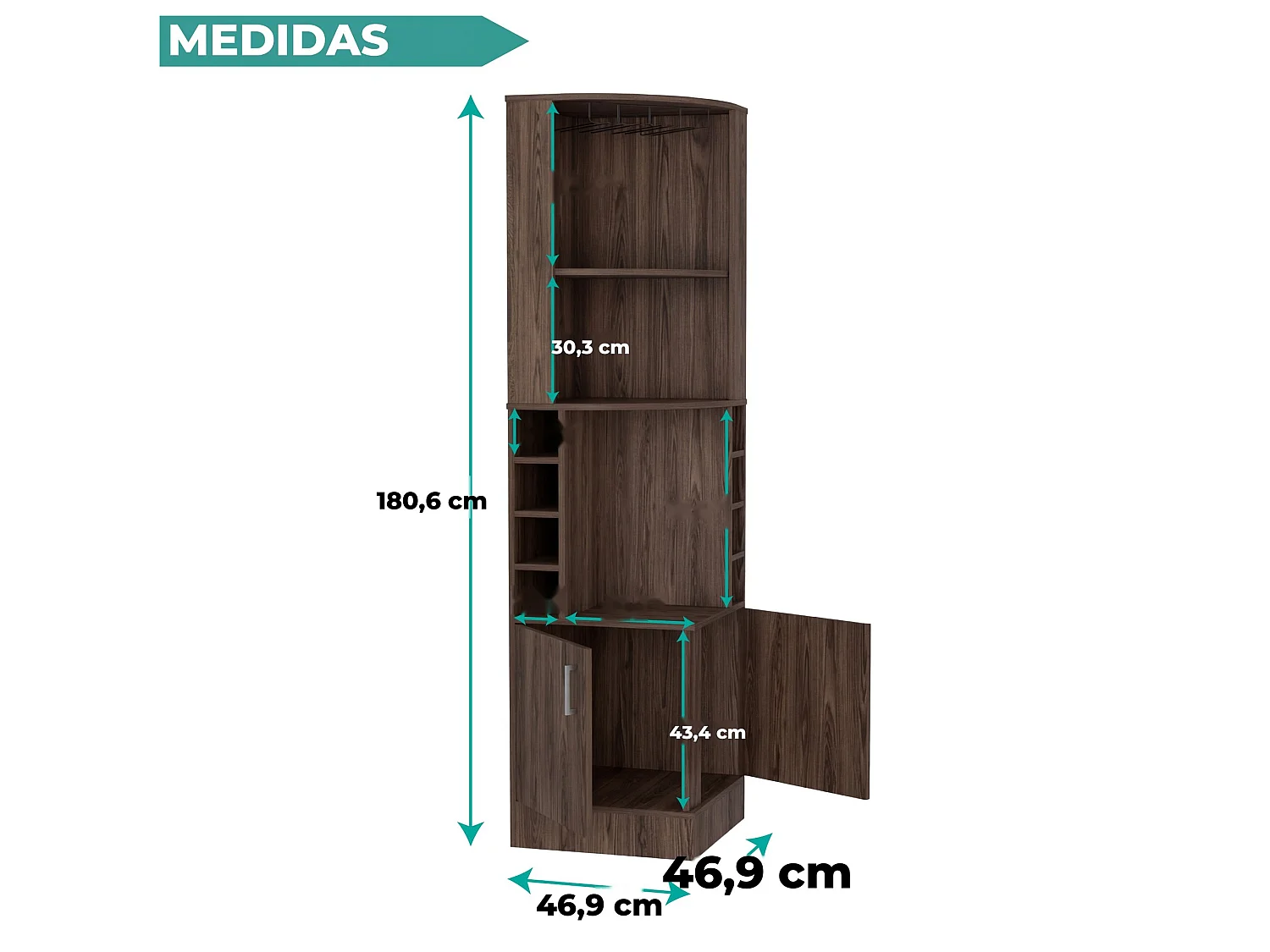 TUHOME CONCEPT Mueble bar esquinero Syrah de 181 cm, coñac