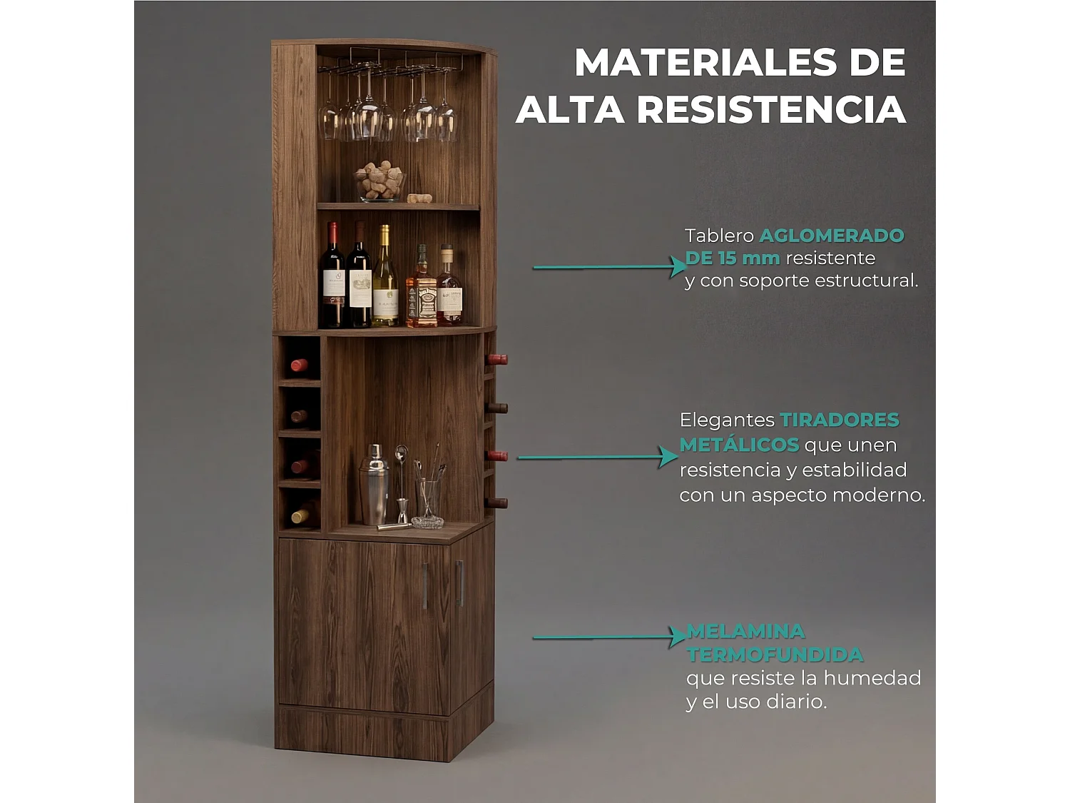 TUHOME CONCEPT Mueble bar esquinero Syrah de 181 cm, coñac