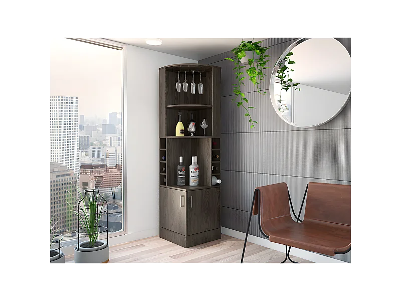 Syrah Corner Bar avec soutien pour les tasses, 180,6 cm à x 46,9 cm P x 46,9 cm et Cognac