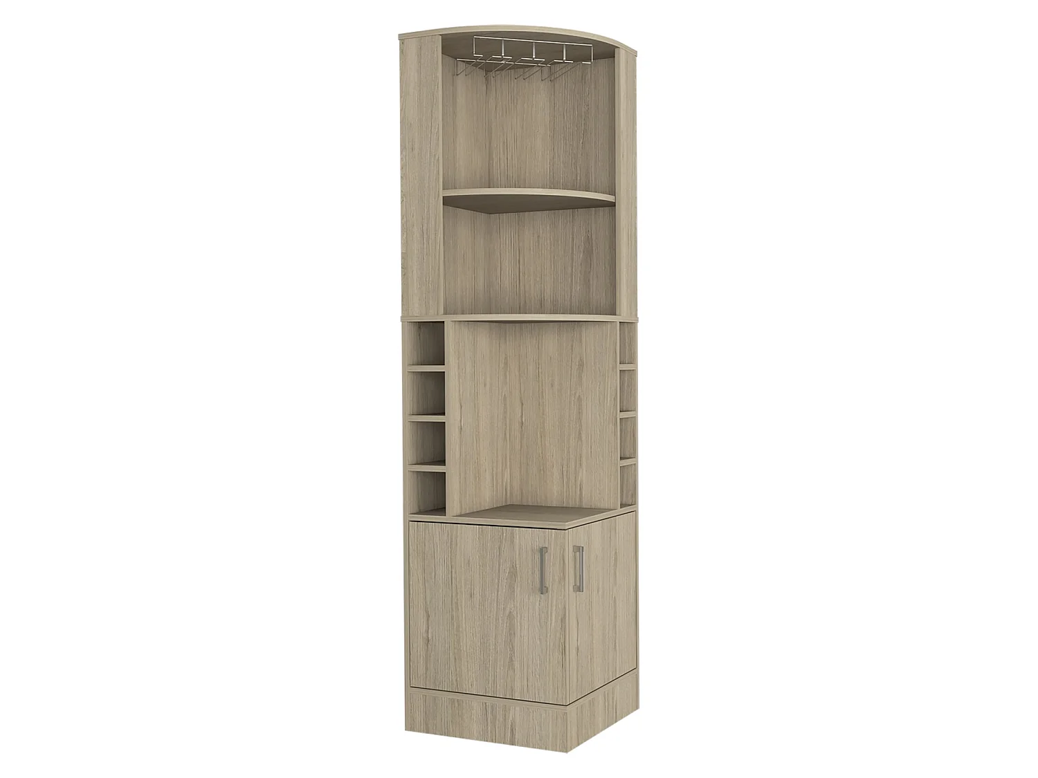 Mueble bar esquinero Kava Beijing de 181 cm con botellero, portacopas y 2 puertas, roble claro