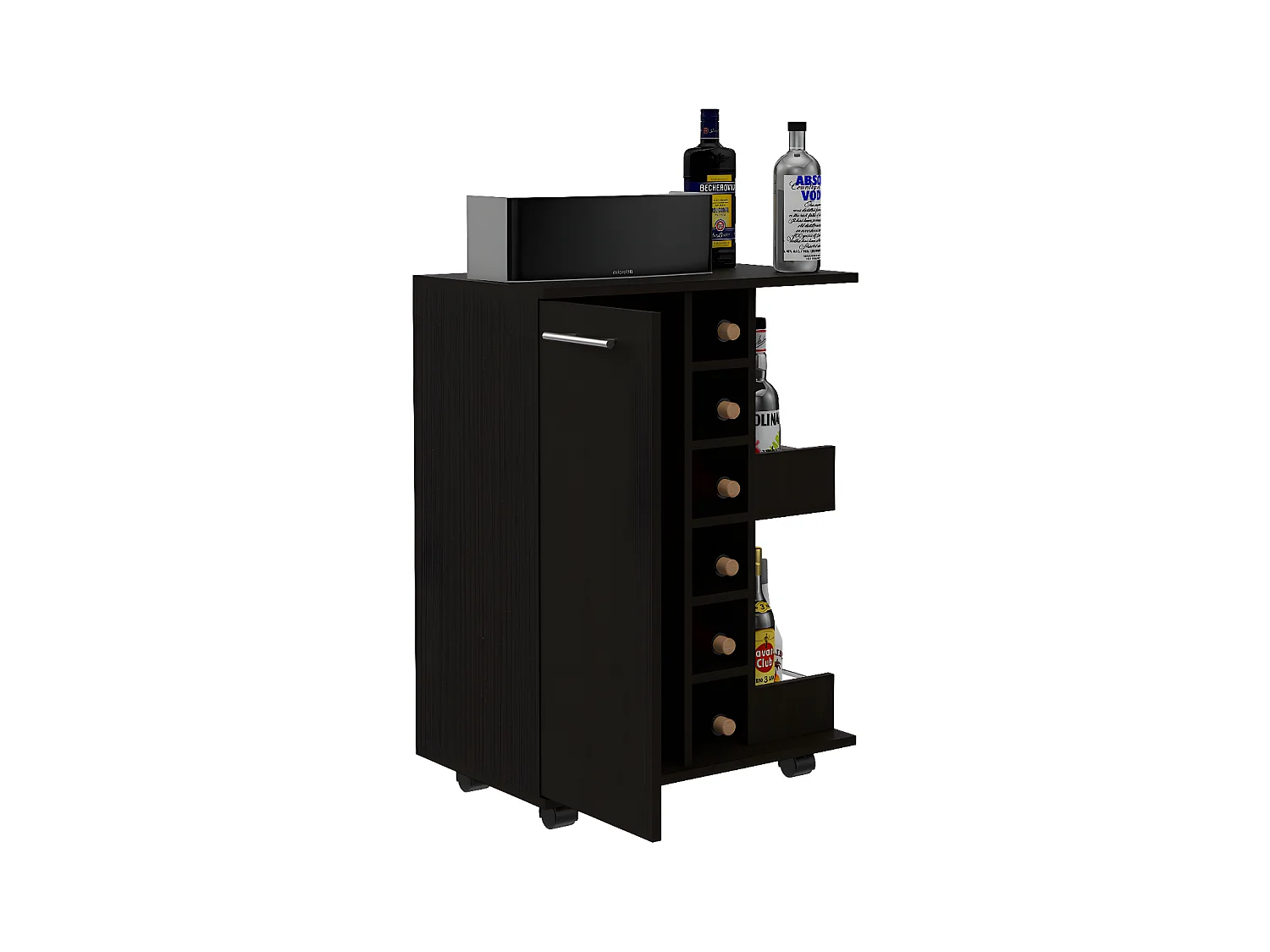 Bar chariot, barre de carte avec statues latérales, chariot de bar, 82,1 cm à x 60 cm et x 37,5 cm P, wengue