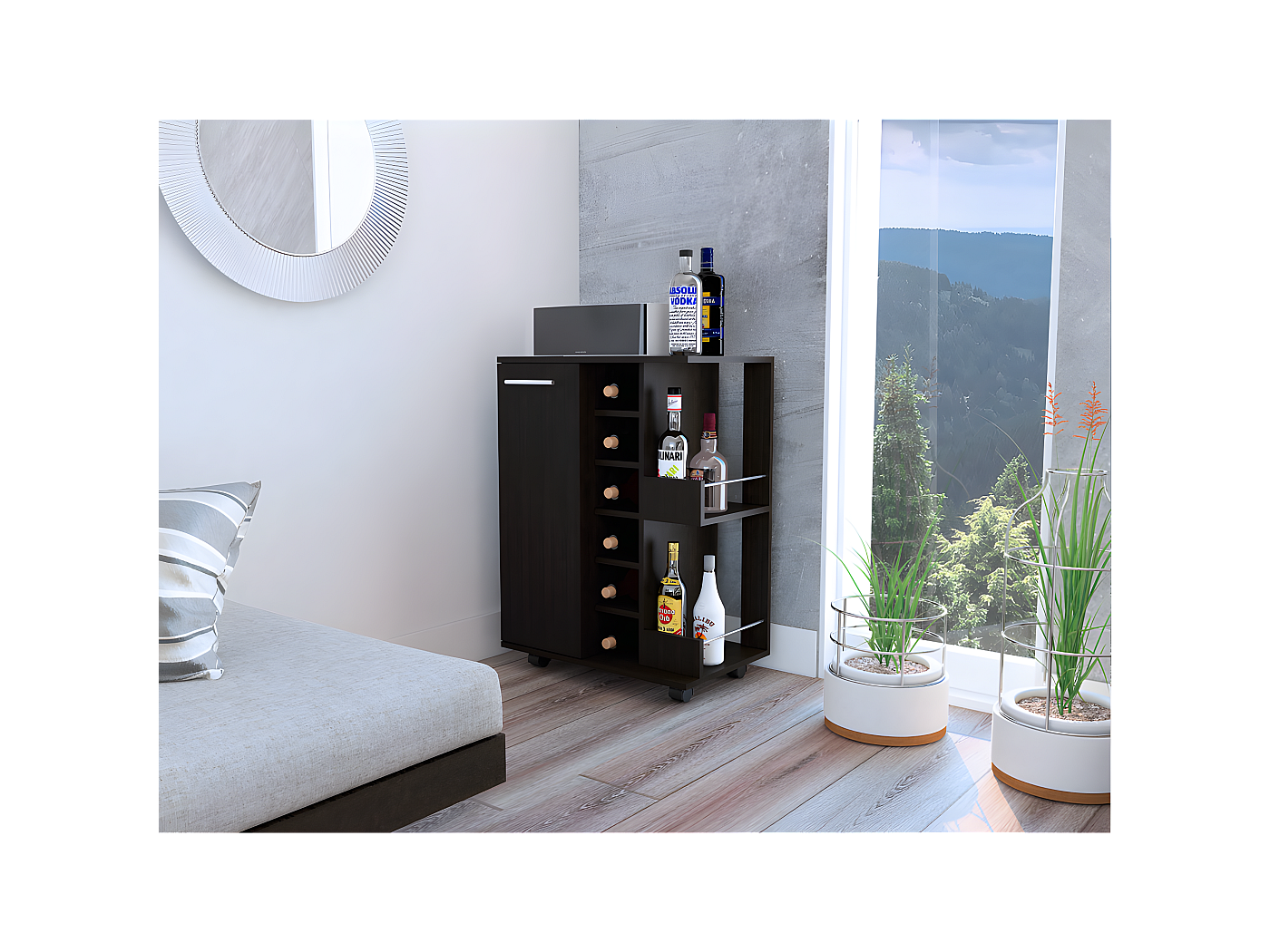 Carrello Da Bar A Forma Di Mappamondo Con Ruote - In Legno Di Eucalipto E 4 Colori