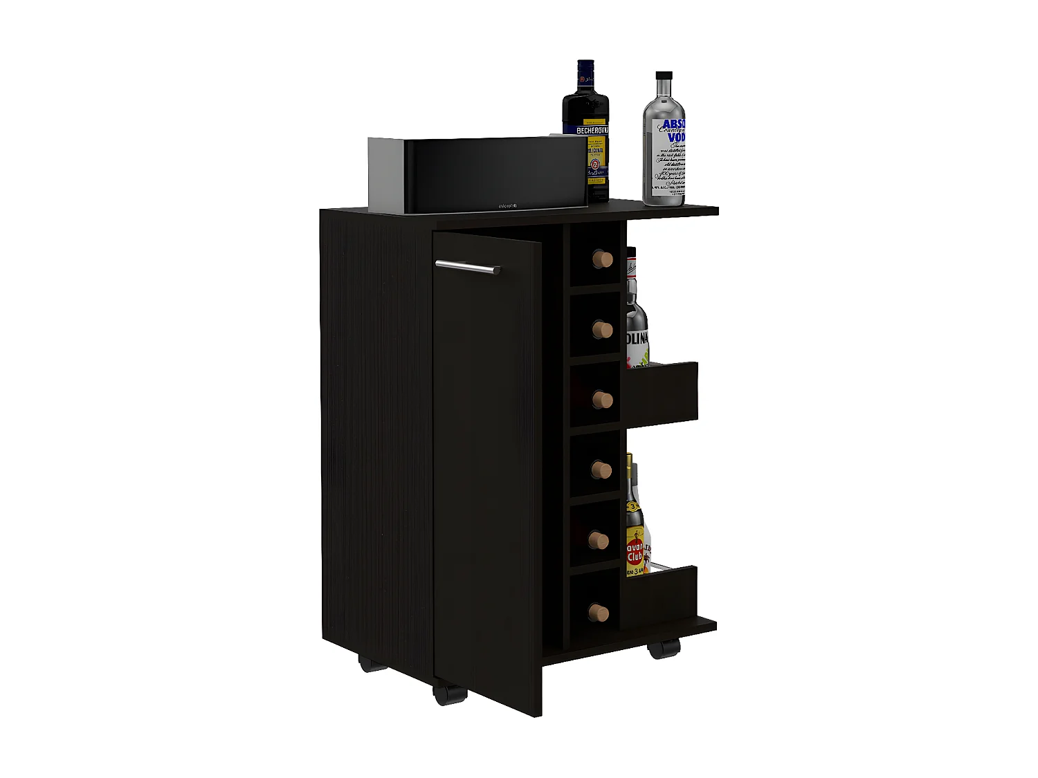 Bar chariot, barre de carte avec statues latérales, chariot de bar, 82,1 cm à x 60 cm et x 37,5 cm P, wengue