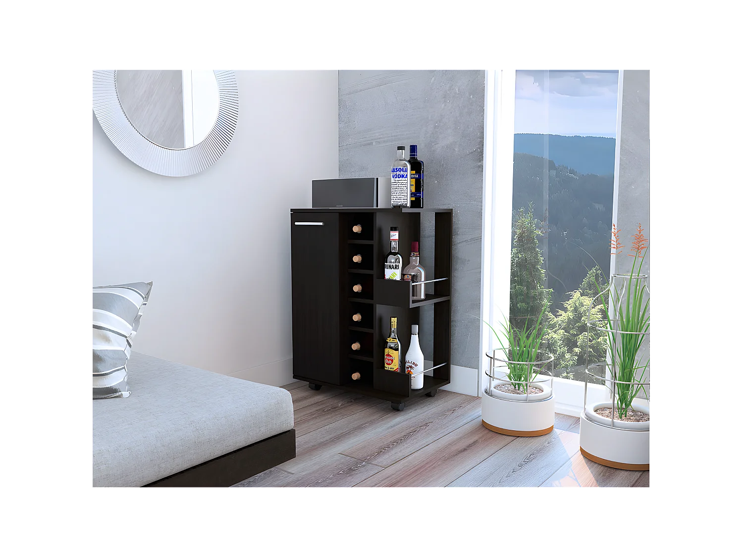 Carrito de Bar, Bar Cart, con botellero y ruedas 82.1CM A X 60CM An X 37.5CM P Wengue