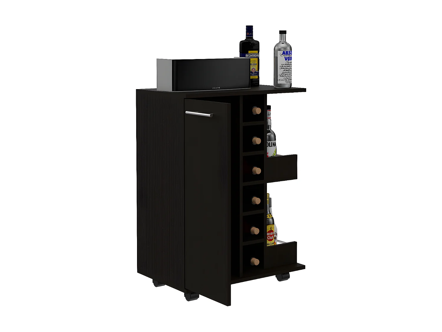 Carrito de Bar, Bar Cart, con botellero y ruedas 82.1CM A X 60CM An X 37.5CM P Wengue