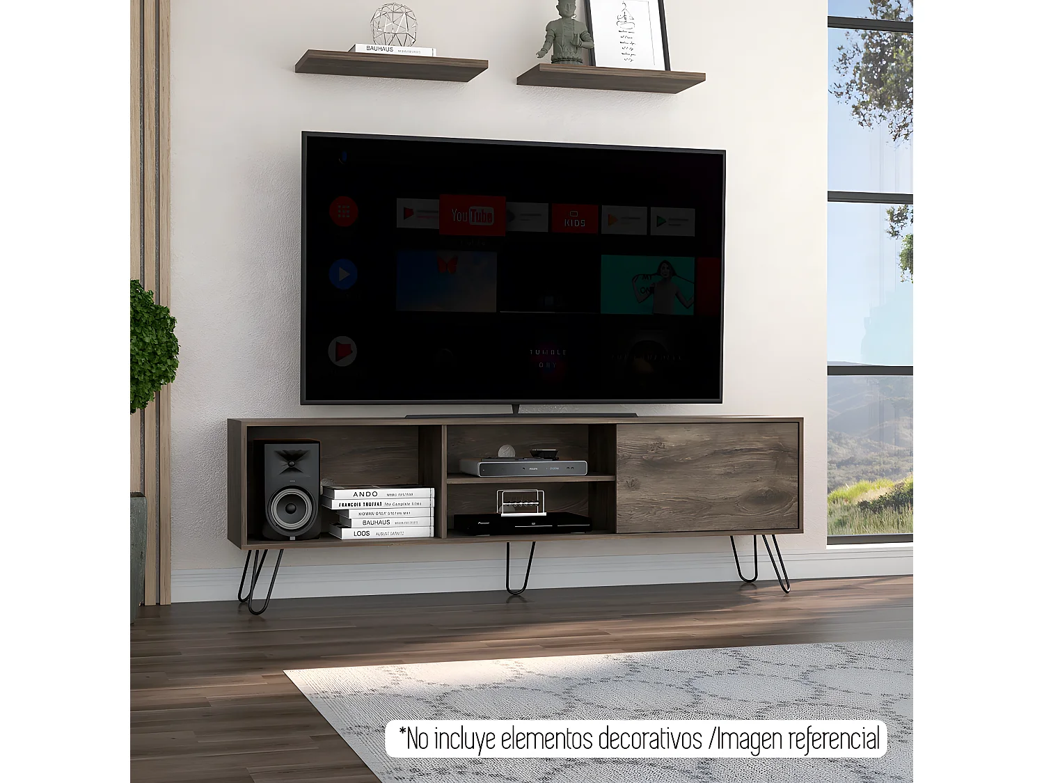 Meubles de télévision Z180 Andorra avec capacité pour la télévision 70 pouces, 57,5 ​​cm à x 180 cm le x 35 cm P, Le noyer