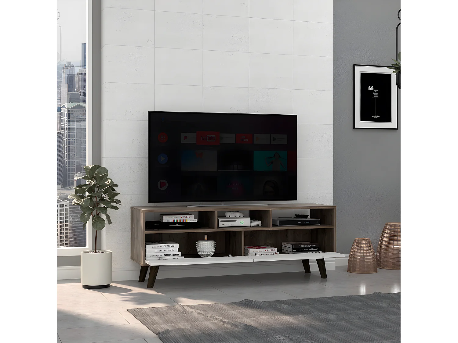 Mueble de Televisor Oslo, con estantería 51CM A X 137CM An X 39CM P Bellota / Blanco