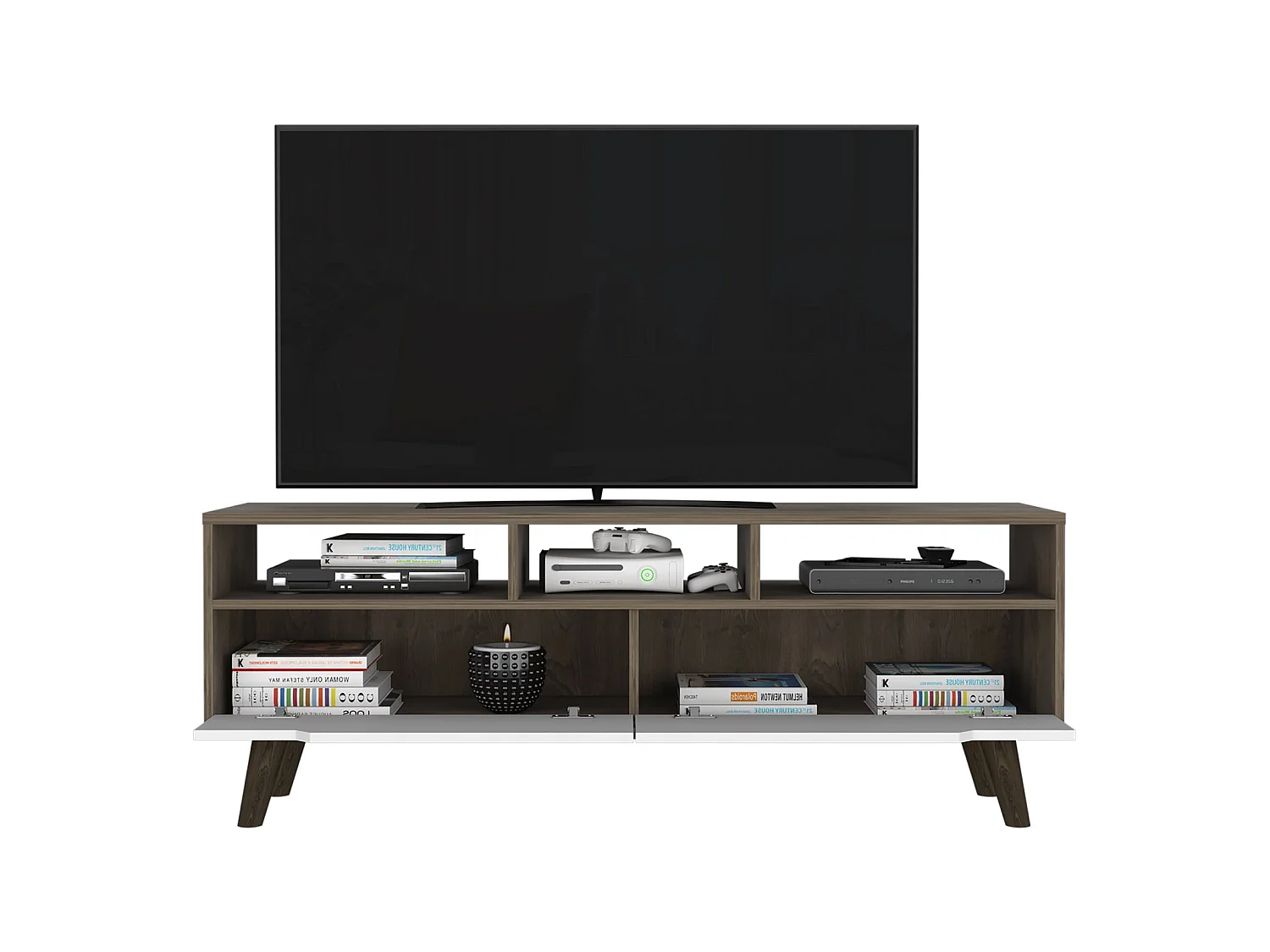 Gabinetto TV Oslo con ripiani inferiori, da 51 cm a x 39 cm P x 137 cm AN, ACORO/BIANCO