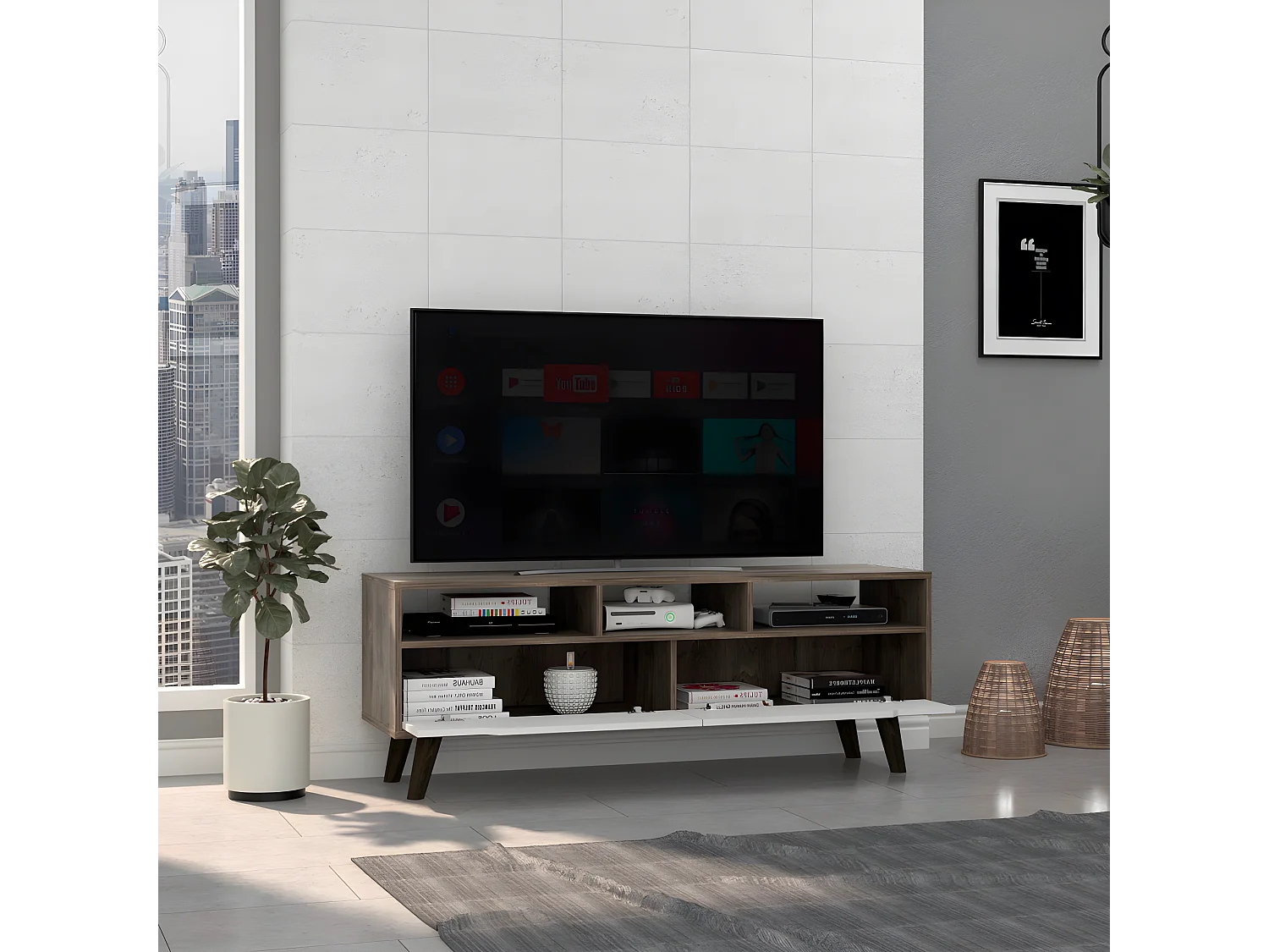 Mobile TV Oslo, con ripiano 51CM L X 137CM A X 39CM P Ghiandaia / Bianco