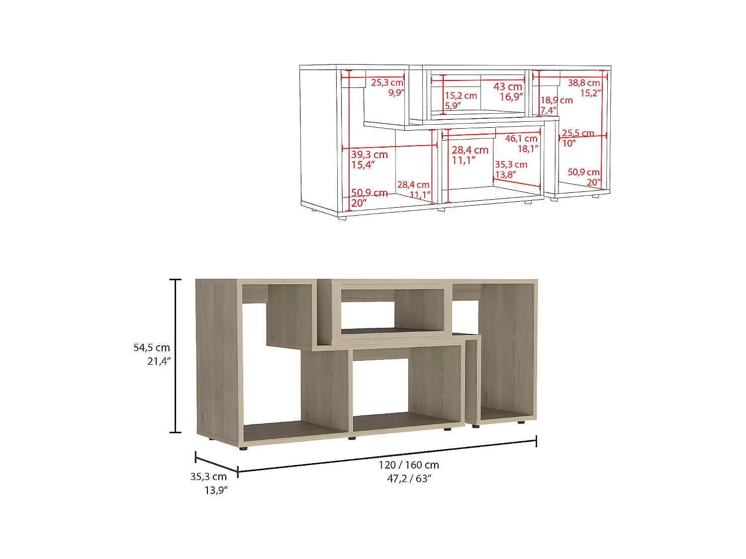 Mobile TV allungabile Beijing, con mobile 54,5CM L X 120 / 160CM L X 35,3CM P Miele