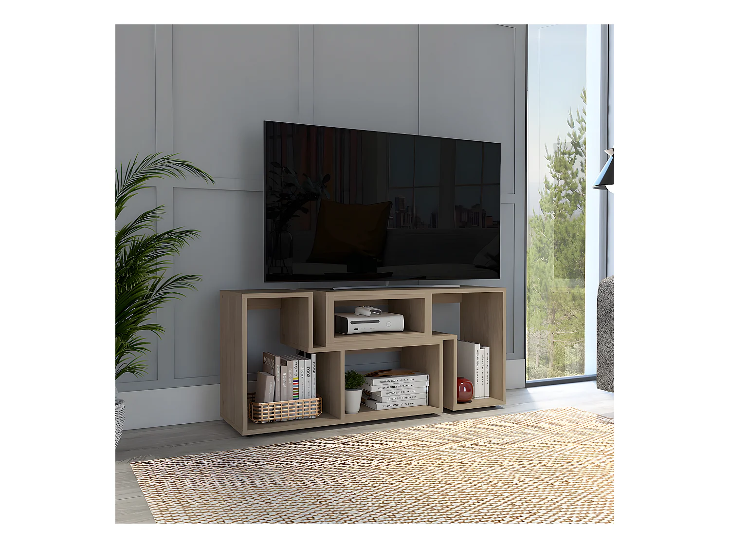 Meubles de télévision extensibles de Pékin avec 6 armoires, 54,5 cm à x 35,3 cm P x 120/160 cm et miel