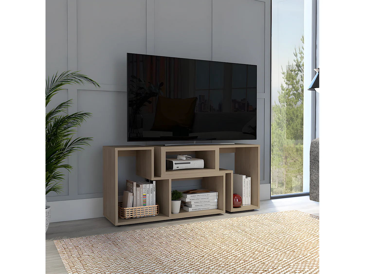 Meubles de télévision extensibles de Pékin avec 6 armoires, 54,5 cm à x 35,3 cm P x 120/160 cm et miel