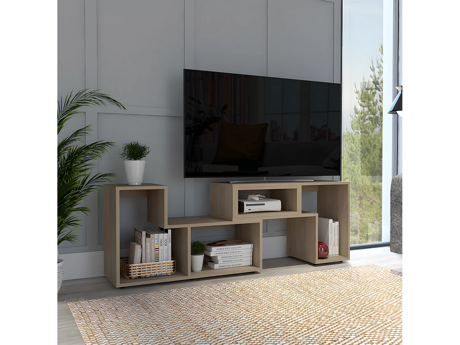 Meubles de télévision extensibles de Pékin avec 6 armoires, 54,5 cm à x 35,3 cm P x 120/160 cm et miel