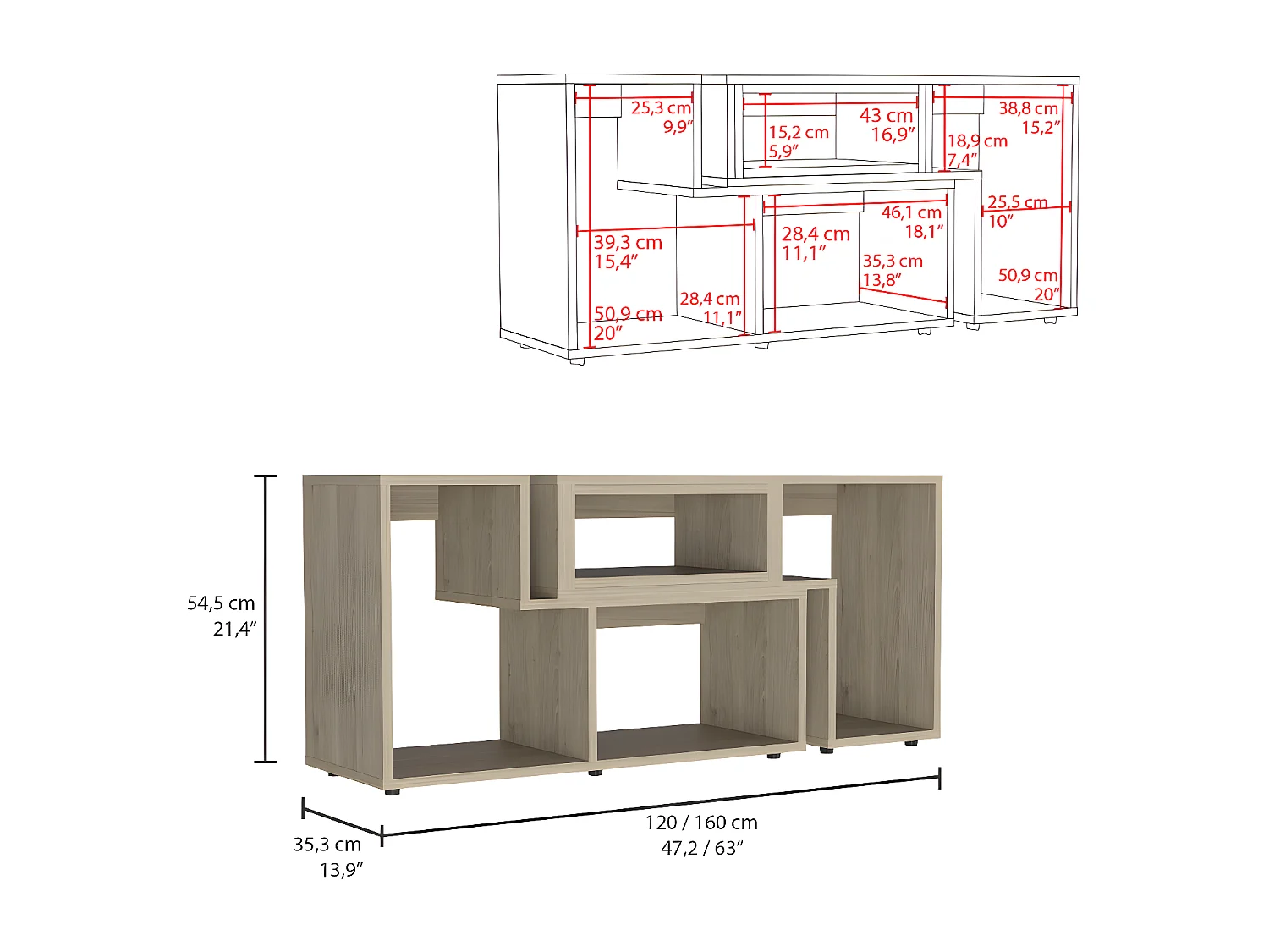 Mobile TV allungabile Beijing, con mobile 54,5CM L X 120 / 160CM L X 35,3CM P Miele