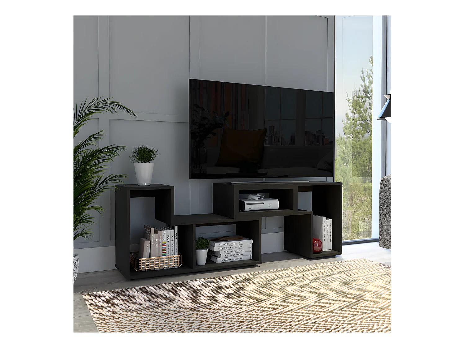 Meubles de télévision extensibles de Pékin avec 6 armoires, 54,5 cm à x 35,3 cm P x 120/160 cm et Wengue