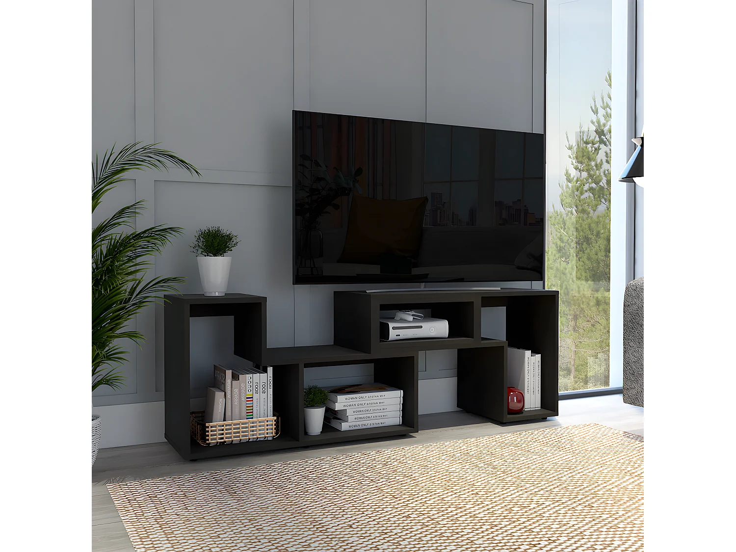 Mueble de Televisor Extensible Beijing, con gabinete 54.5CM A X 121 / 160CM An X 35.3CM P Wengue